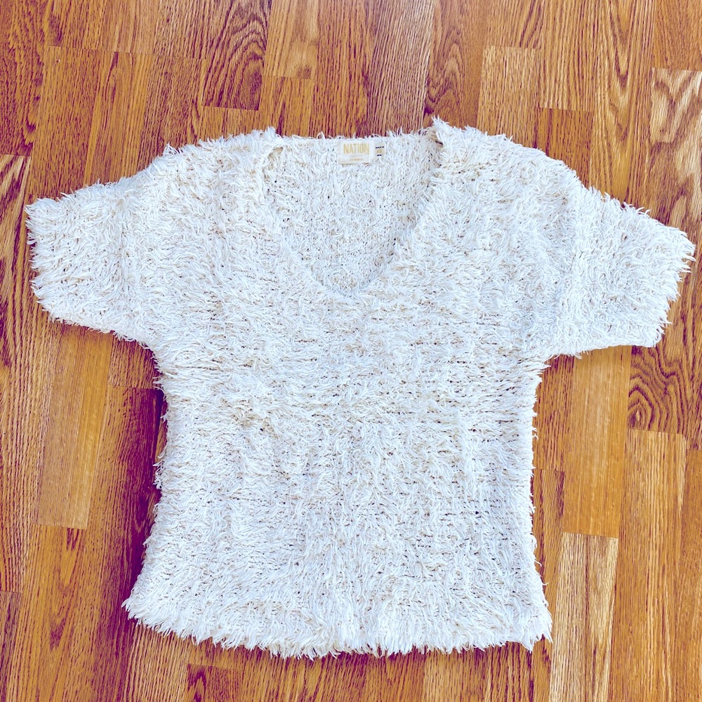 NWOT Nation LTD Fuzzy Ecru Short Sleeve Top (XS)